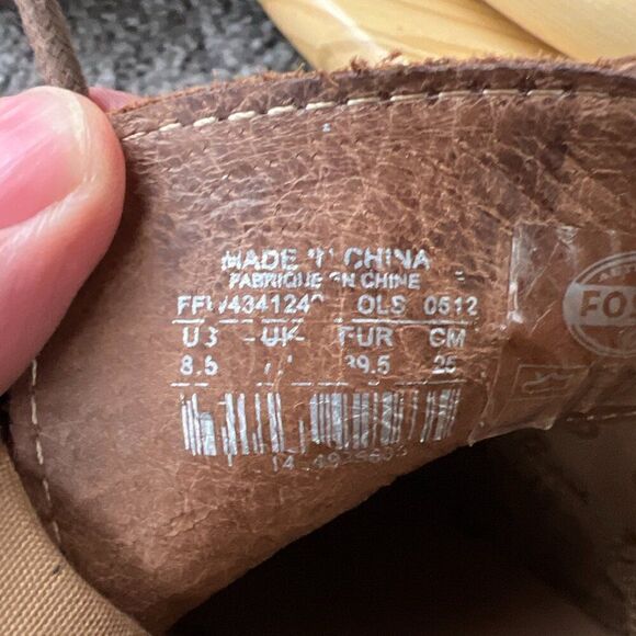Fossil Wedge Heel Boots Womens 8.5 Brown Leather Ankle Booties Lace Up Shoes - Picture 9 of 10
